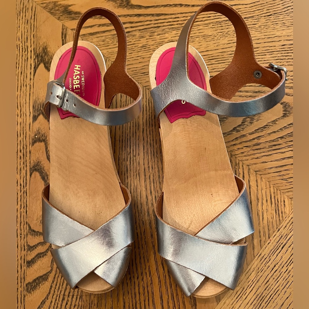 Swedish Hasbeens Metallic Silver Sandals